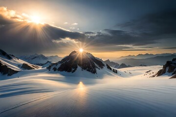 sunrise in the mountains generating by AI technology