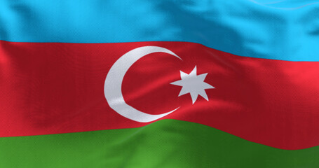 The national flag of Azerbaijan waving in the wind