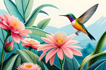 hummingbird and flower generating by AI technology