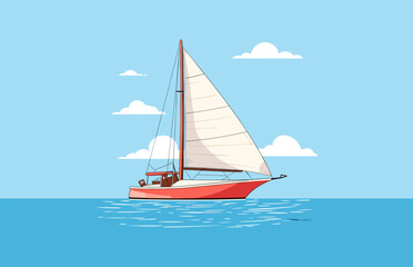 Sailboat vector silhouette, Sailboat Flat illustration, beach Sailboat