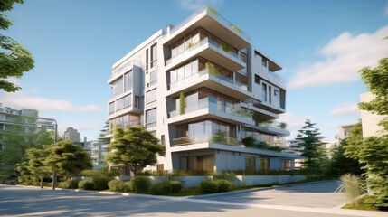 Modern upscale residential building, Modern multi-family apartment house.