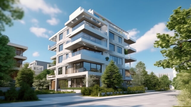 Modern upscale residential building, Modern multi-family apartment house.