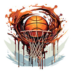 Basketball ball and hoop made of blots and splashes. Vector illustration