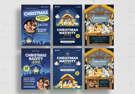 Christmas Nativity School Play Flyer Poster Layout Set
