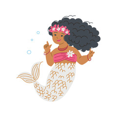 Cute curly mermaid flat style, vector illustration isolated on white