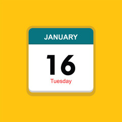 tuesday 16 january icon with black background, calender icon