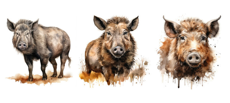 wild boar watercolor ai generated