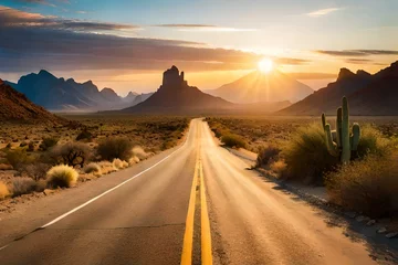 Photo sur Plexiglas Arizona road to the mountains generated Ai.