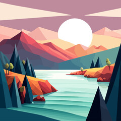 Lake George Abstract Landscape Background Vector Art