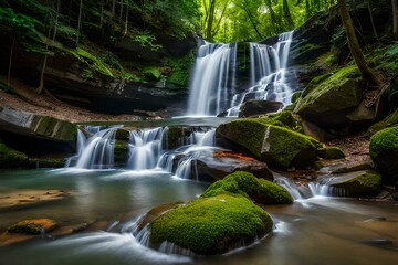 waterfall in the forest generated Ai.