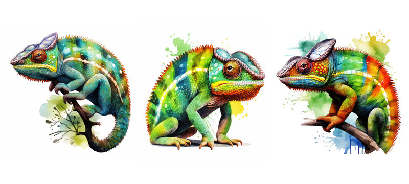 nature chameleon watercolor ai generated