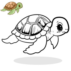 Cartoon turtle black and white illustration for coloring book and mascot, sticker, coloring book, children book, sign, icon, or any design you want