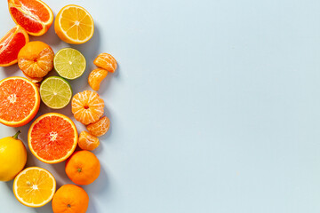 Many different citrus fruits layout pattern, top view