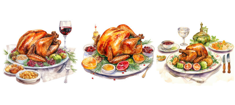 holiday Christmas Dinner watercolor ai generated