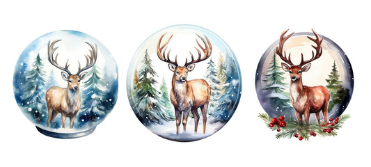 winter christmas globe with deer watercolor ai generated