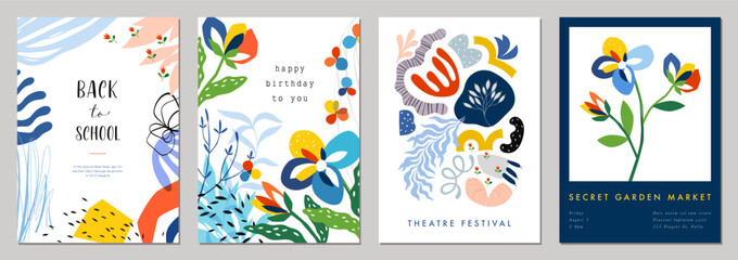 Set of abstract creative artistic templates with abstract and floral elements. Good for poster, card, invitation, flyer, banner, brochure, email header, advertising, events and page cover. - 626867645
