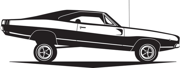 Low rider car vector label. American muscle vintage lowrider.