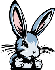 Rabbit cartoon vector illustration in grunge punk style. Bunny trendy art.