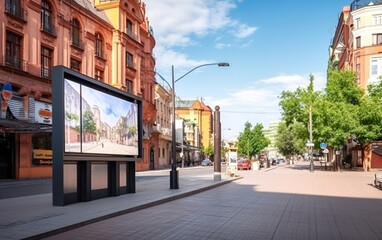 Billboard with blank mock up digital display in modern city, generated AI
