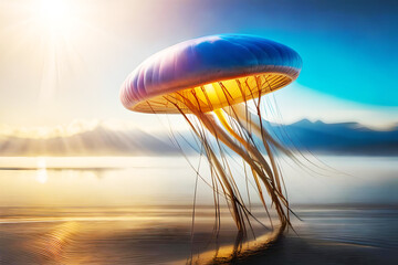 jelly fish on natural water, sea or ocean, background created with generative ai technology
