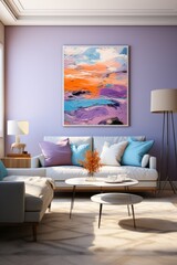 Serene horizon with layers of vibrant colors painting indoors. Beautiful illustration picture. Generative AI