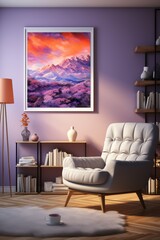 Serene horizon with layers of vibrant colors painting indoors. Beautiful illustration picture. Generative AI