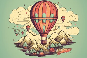 A whimsical t-shirt design depicting a hot air balloon. Beautiful illustration picture. Generative AI