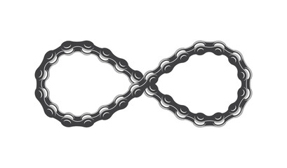 Vector black endless symbol made of a bike chain. Isolated on white background.