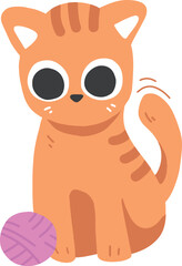 Cute Orange Cat Playing with Ball of Yarn Celebrating International Cat Day