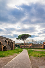 Outside the main entrance of the Amphitheatre of Pompeii