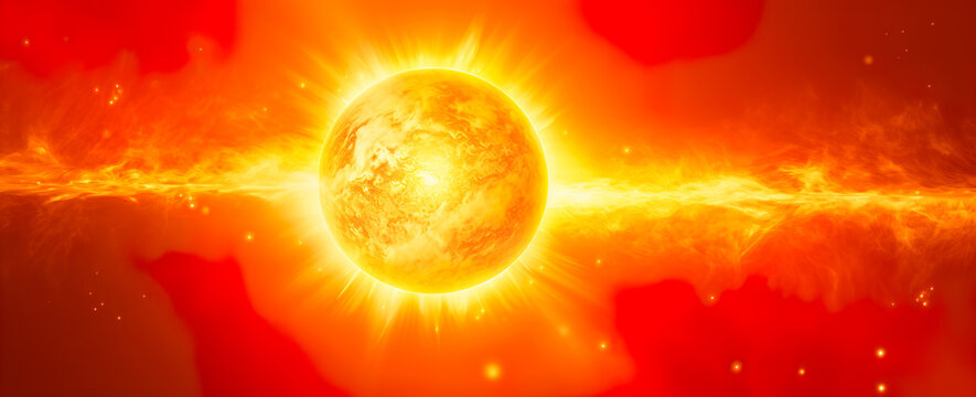 sun solar flare storm.heat wave.galaxy space background,universe or cosmos astronomy.generative ai technology