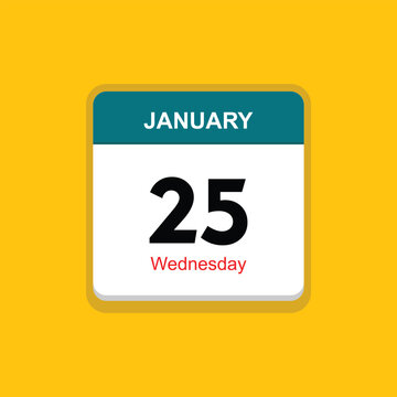 wednesday 25 january icon with yellow background, calender icon
