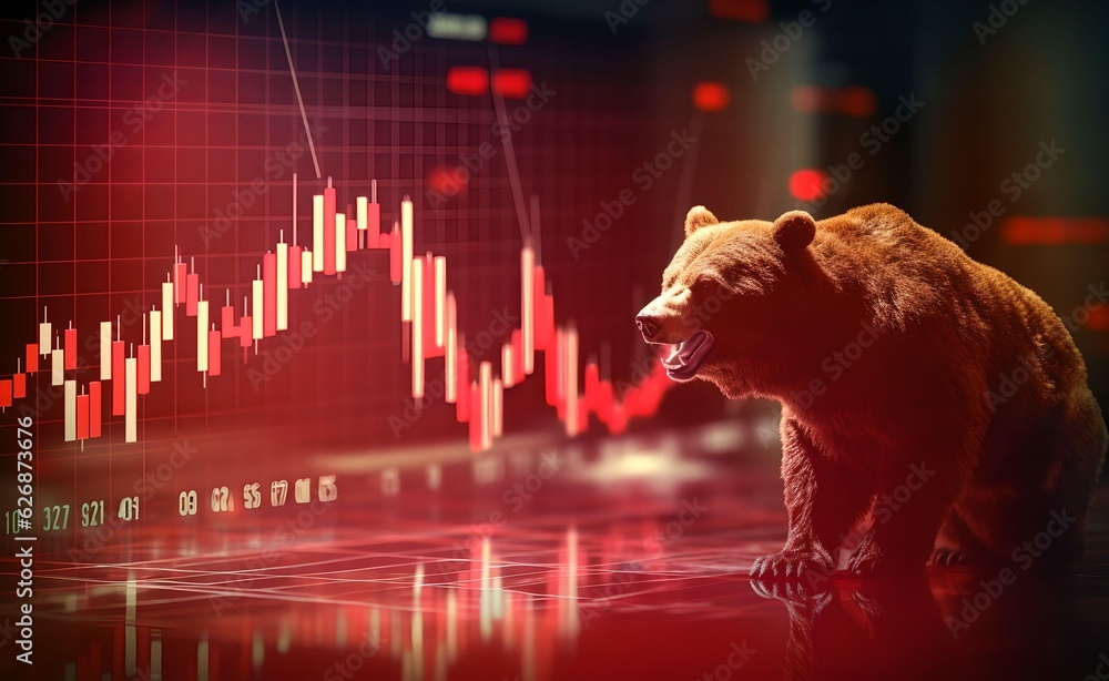 Aufkleber bear market concept with stock chart digital numbers crisis red price drop arrow down chart fall. bi
