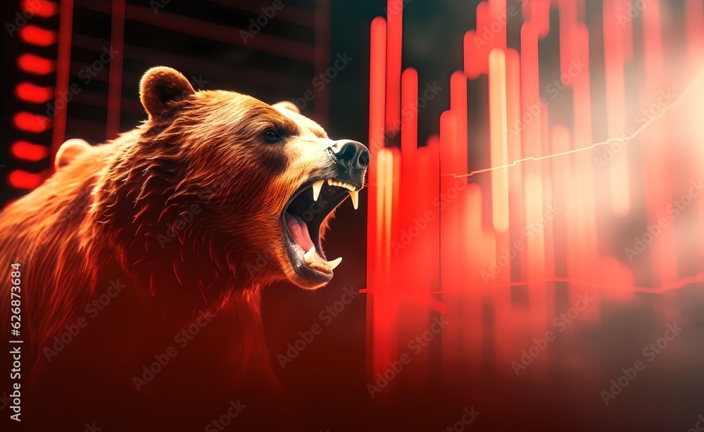 Aufkleber bear market concept with stock chart digital numbers crisis red price drop arrow down chart fall. bi