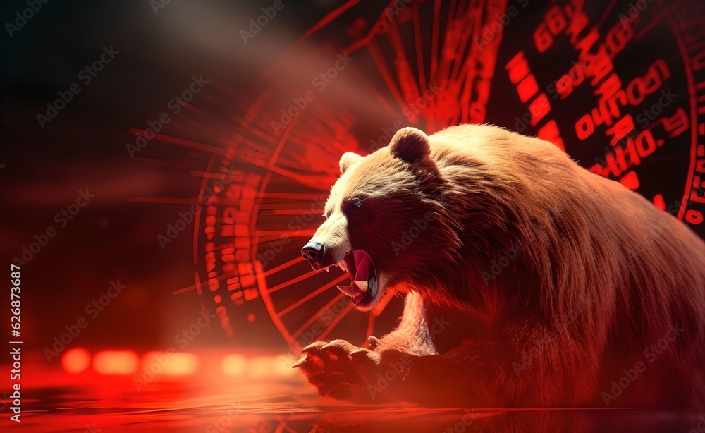 Aufkleber bear market concept with stock chart digital numbers crisis red price drop arrow down chart fall. bi
