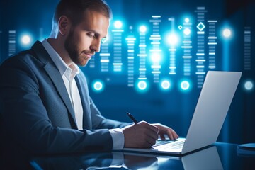 Businessman is working by using laptop. Beautiful illustration picture. Generative AI