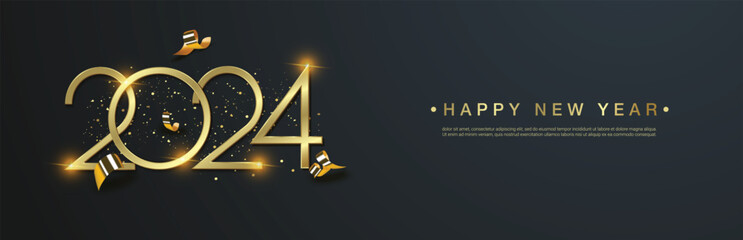 2024 happy new year, luxury gold number of 2024 background.