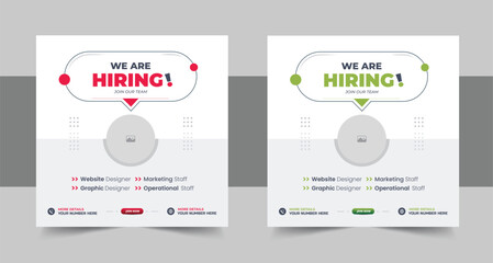 We are hiring job vacancy social media post or Social Media Banner design template, We are hiring job vacancy square web banner design layout