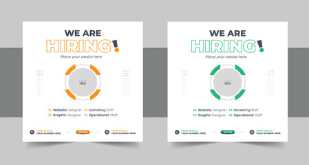 We are hiring job vacancy social media post or Social Media Square Banner design template, We are hiring job vacancy web banner design layout