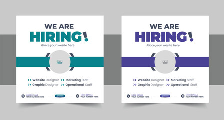 Modern we are hiring job vacancy social media post or Social Media Banner design template, We are hiring job vacancy square web banner design