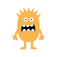 Cute monster. Happy Halloween. Funny head face with thorns, teeth. Orange silhouette smiling scary monsters. Cartoon kawaii screaming boo funny baby character. Flat design. White background.