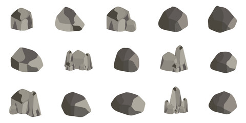 Cartoon stone collection. Set of rock, stone, rough in a flat design © top dog