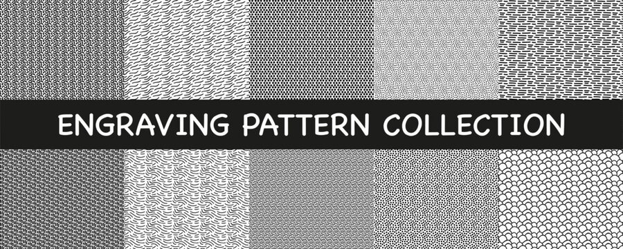 Engraving pattern collection. Set of abstract geometric engraving background