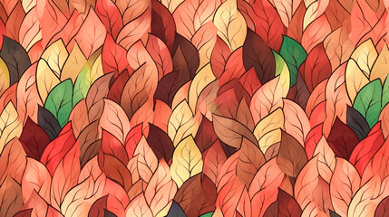Pattern with autumn leaves, hand drawn floral background, generative AI.