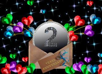 3d illustration, 2  anniversary. golden numbers on a festive background. poster or card for anniversary celebration, party