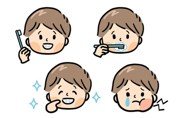 歯磨きをする男の子の表情セット