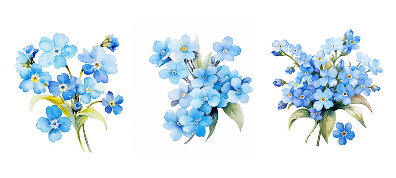 spring forget me not flowers watercolor ai generated
