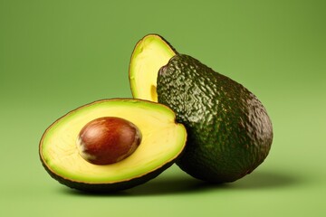 Avocados on green background, generative AI