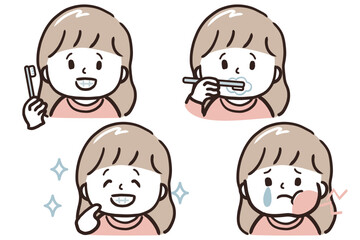 歯磨きをする女の子の表情セット
