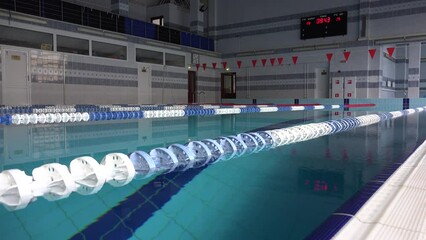 Interior of the Natatorium with the empty pool.